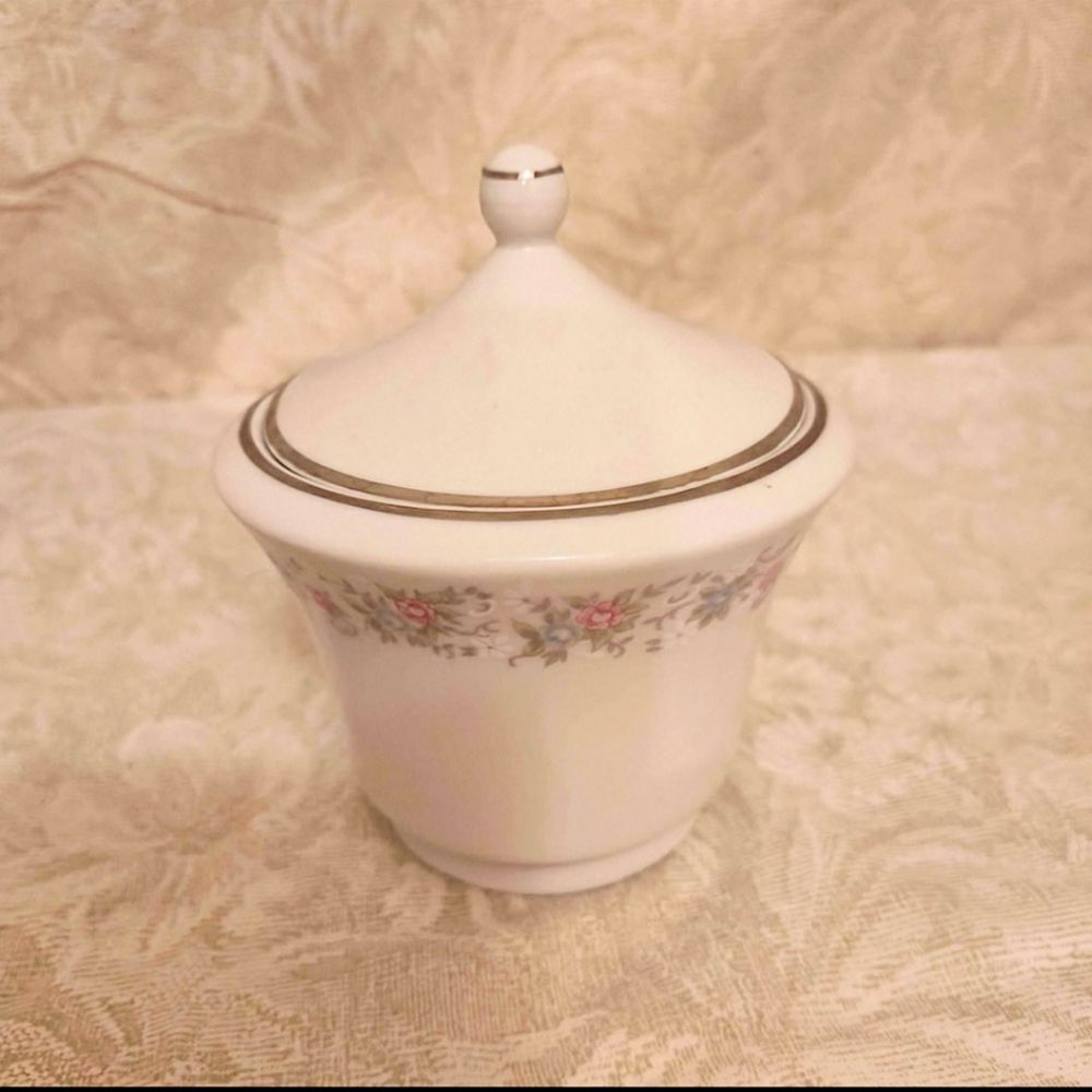 Cmielow Made In Poland Sugar Dish with Lid Flowers & Silver Trim